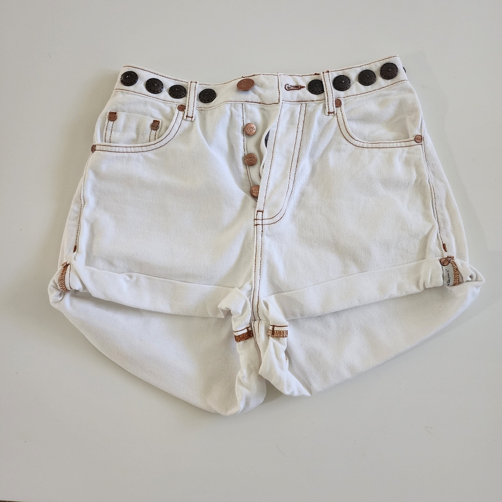 One Teaspoon Bandits High Waist Studded Denim Shorts White Beauty Size 25 - Picture 10 of 11